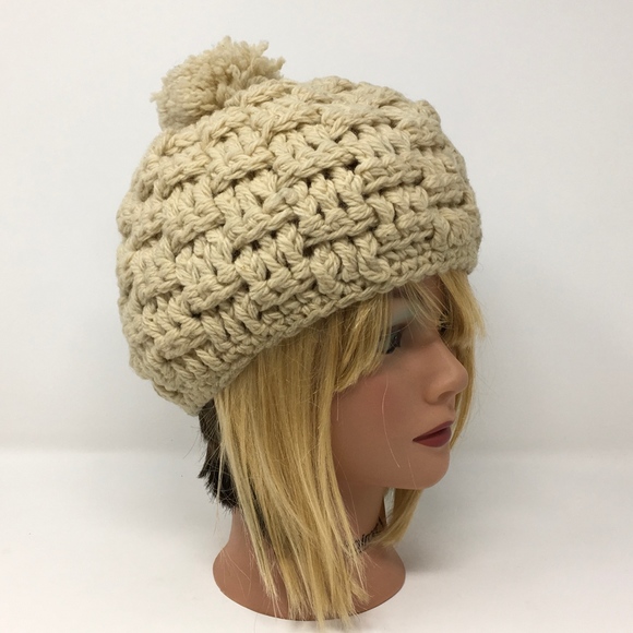 vintage Accessories - Vintage Crochet Pom Hat